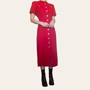 Worthington 90s vintage cherry red linen short sleeve maxi dress